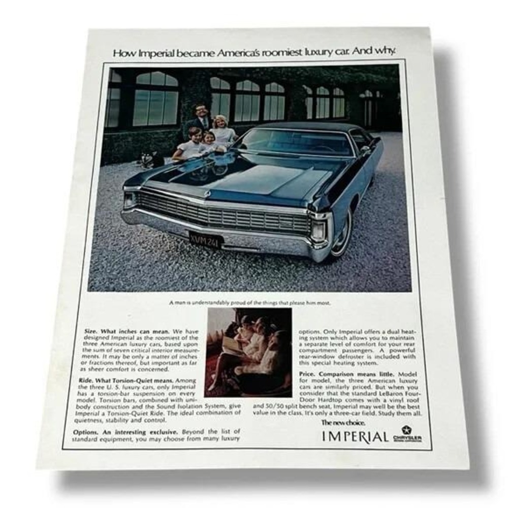 1970 Chrysler Imperial Americas Roomiest Luxury Car Original Vintage Ad